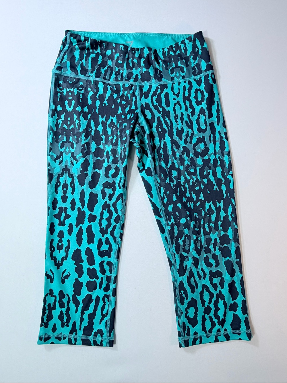Zella Teal & Black Leopard-Print Women’s Crop Active Leggings Size XS
